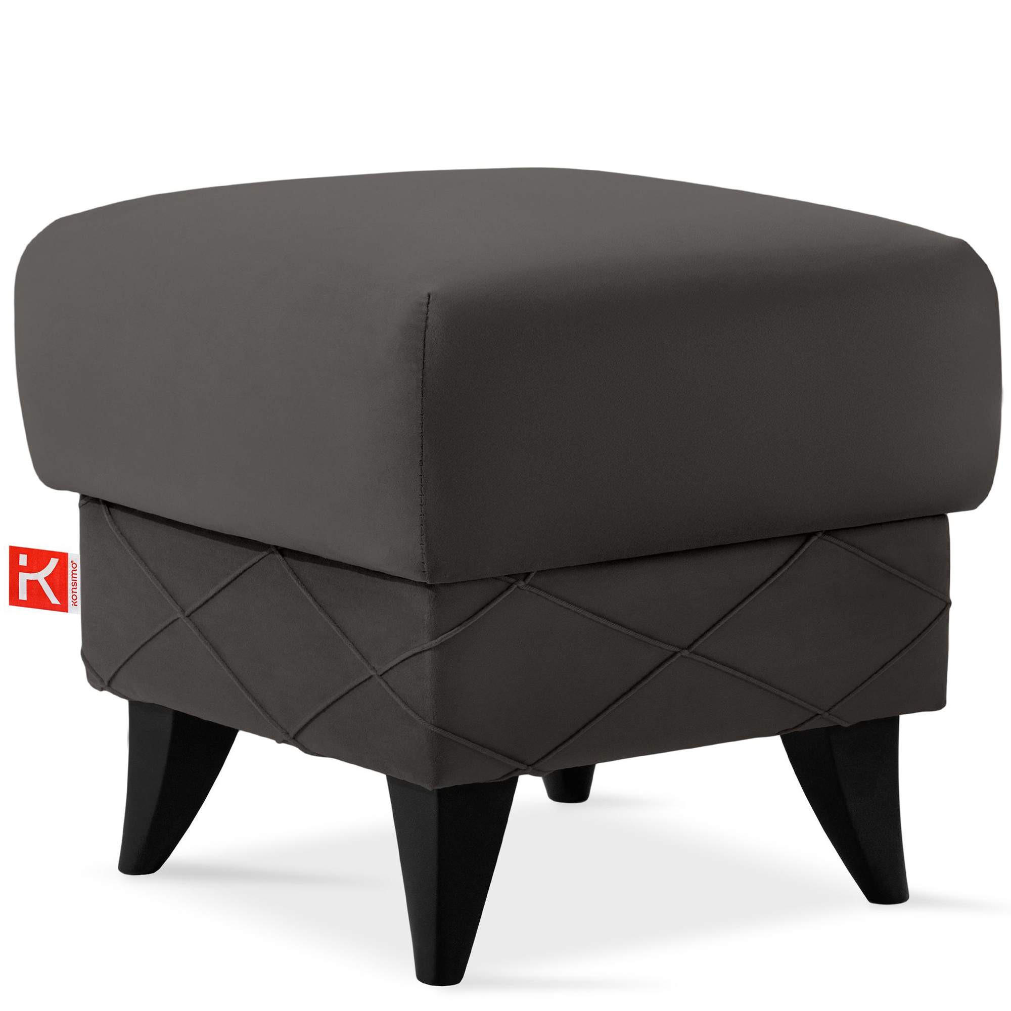 HOCKER GUSTAVO III Fußstütze, Velours, Anthrazit - Anthrazit, Holz/Holzwerkstoff (53/49/53cm) - KONSIMO®
