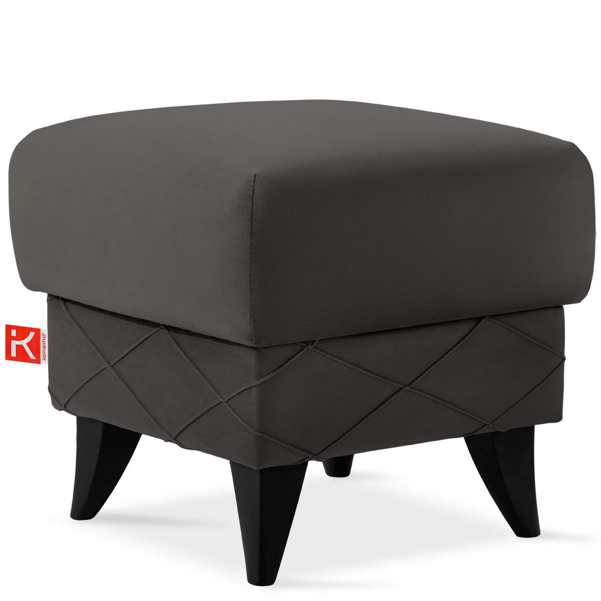 HOCKER GUSTAVO III Fußstütze, Velours, Anthrazit - Anthrazit, Holz/Holzwerkstoff (53/49/53cm) - KONSIMO®
