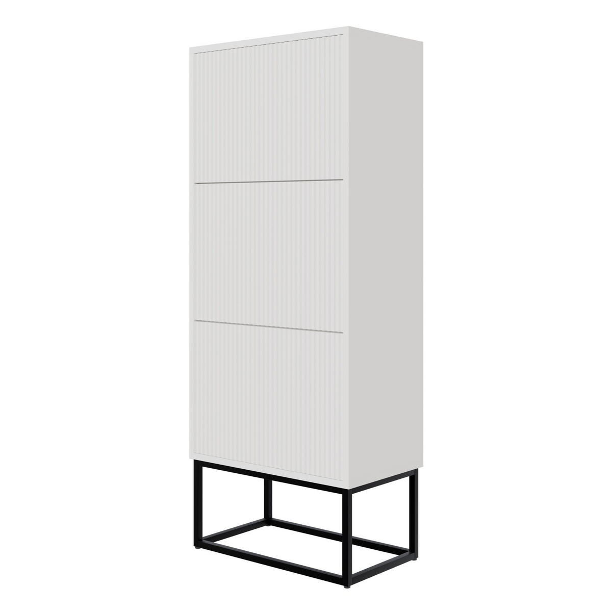 SCHUHSCHRANK Veldio mit 3 Klappen Weiß mit schwarzem Metallgestell 50 cm - Schwarz/Weiß, Holzwerkstoff/Metall (50/125/30cm) - Selsey