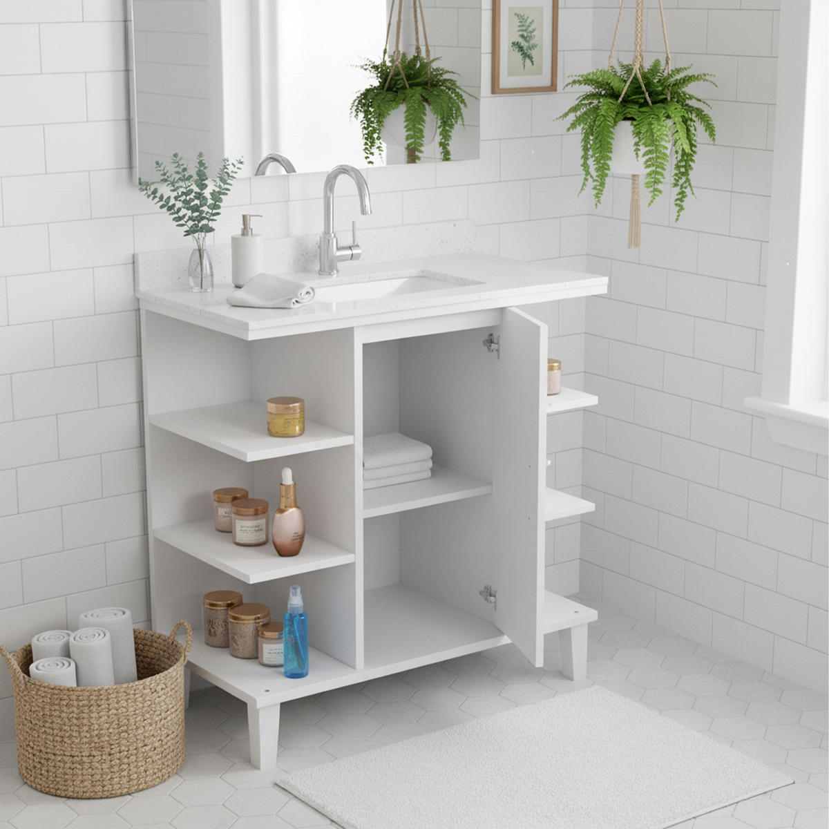 WASCHBECKENUNTERSCHRANK - Weiß, Holzwerkstoff (64/65/31cm) - Relaxdays