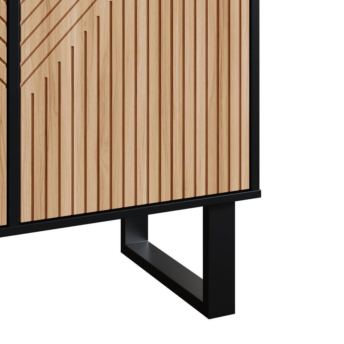 SIDEBOARD 160 x 38 x 75 cm aus MDF, 3D-Front, viel Stauraum, Schwarz/Natur - Schwarz, Holzwerkstoff (160/75/38cm)