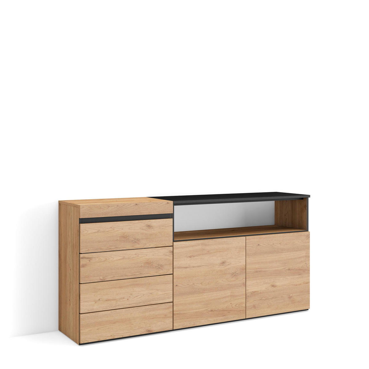 KOMMODE mit Schubladen, Sideboard Schrank, eiche, 158/35/75cm - Eichefarben, Holzwerkstoff (158/75/35cm) - Skraut Home