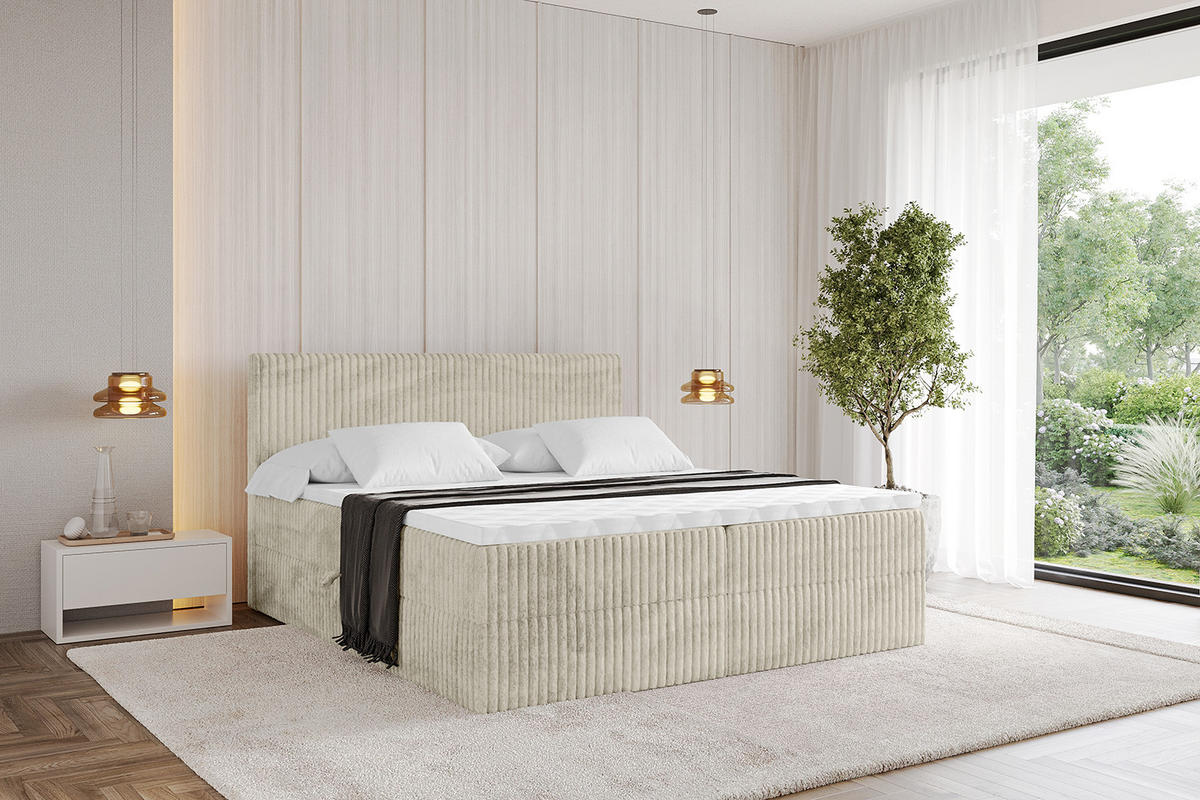 BOXBETT mit Matratze H3 und Lattenrost - TOLO - 160x200 Cord - Creme - Champagner, Holzwerkstoff/Kunststoff (160/200cm) - ALTDECOR
