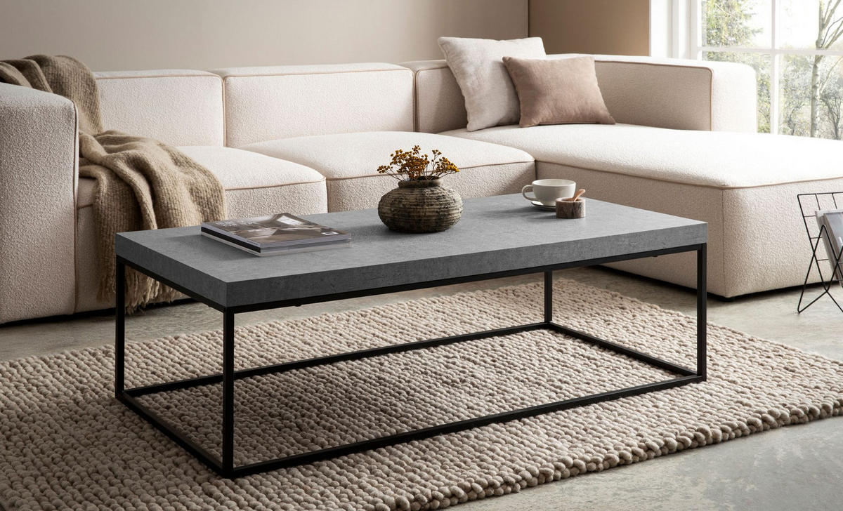 COUCHTISCH in Stein-Optik mit Metallbeinen, Modernes Design, Rechteckig, Groß, Grau 120x60x38 cm - Schwarz/Grau, Holzwerkstoff/Metall (60/120/38cm) - KADIMA DESIGN