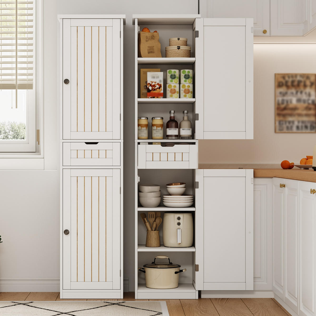 GESCHIRRSCHRANK 170 cm MDF Weiß mit 2 Türen und Retro-Gitterdesign - Weiß, Holzwerkstoff (30/170/40cm) - Korfee