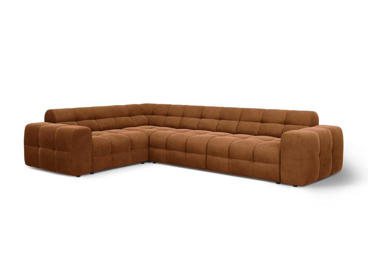 ECKSOFA links Kendal aus Samt kamel 6 Sitzplätze - Hellbraun, Textil (231/332cm) - Micadoni