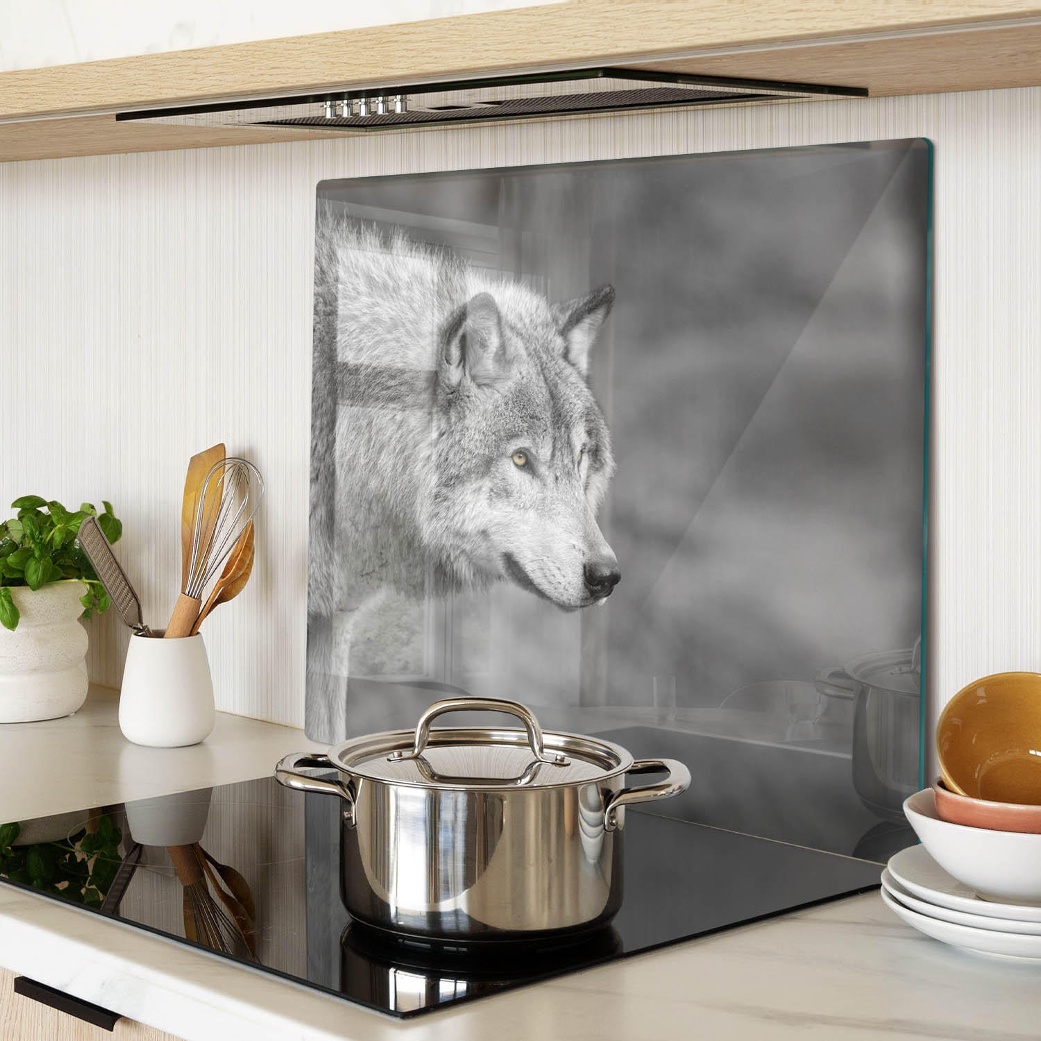 GLASPLATTE 60x52 cm Grauer Wolf - Grau, Glas (60/0.4/52cm) - TULUP