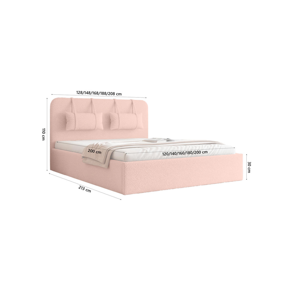 POLSTERBETT Lexal 180x200 cm, Altrosa - Pink, Textil (180/200cm) - Fedve