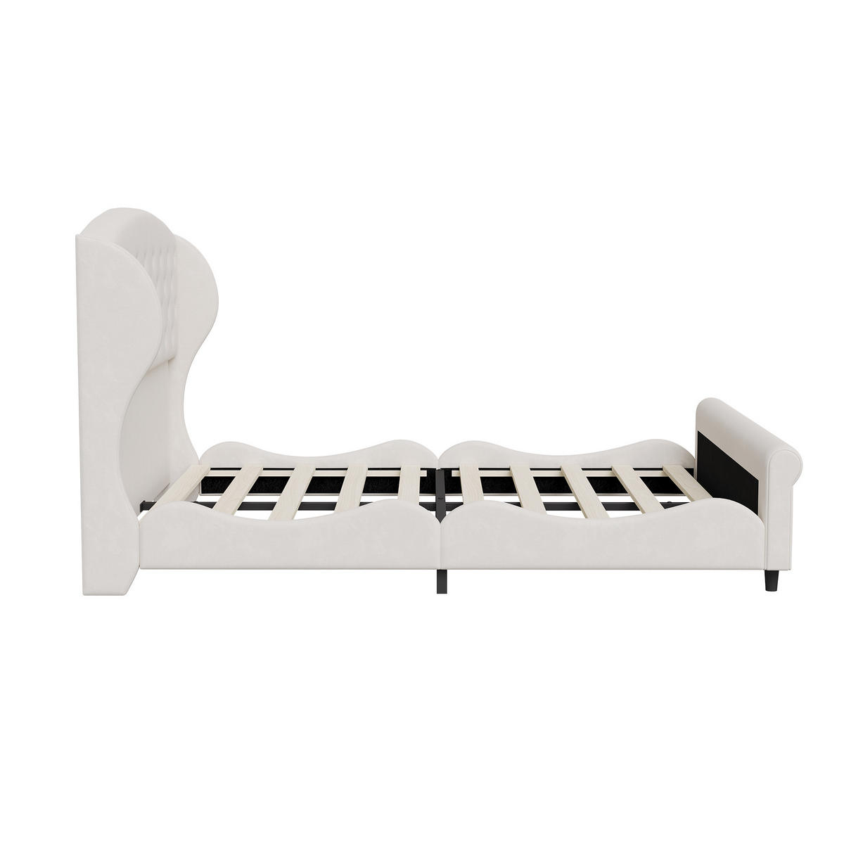 POLSTERBETT 140x200 cm Samt Beige, Doppelbett mit gepolstertem Kopfteil, Lattenrost - Beige, Metall (140/200cm) - EuroLiving