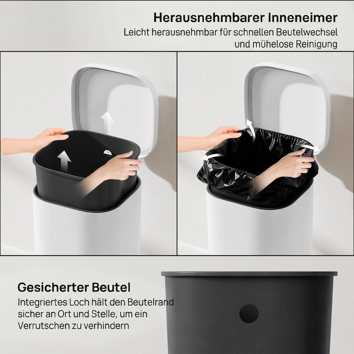MÜLLEIMER Weiß 36.0/29.0/59.5 cm - Weiß, Metall (29/59.5/36cm) - HOMCOM