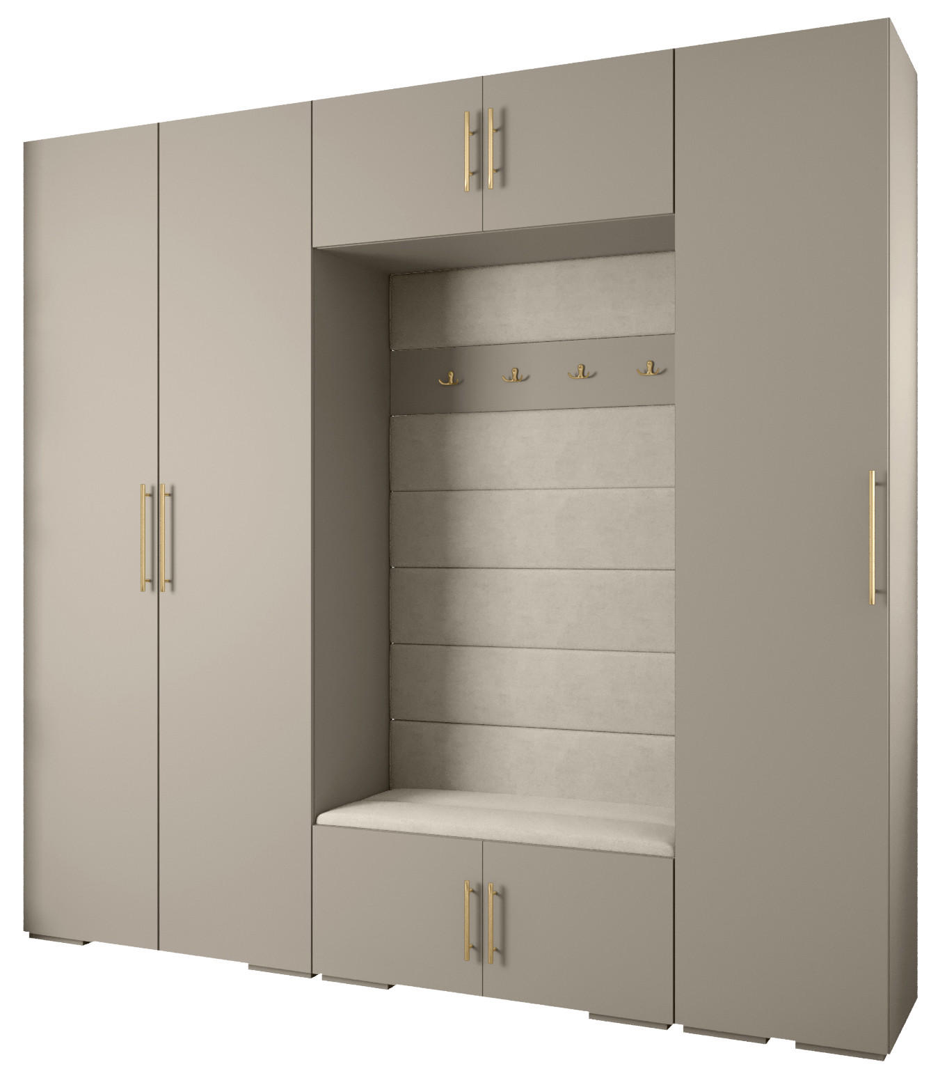 Abiks Möbel Garderoben-Set Kaschmir, Beige, Gold 250x236.7x47 cm
