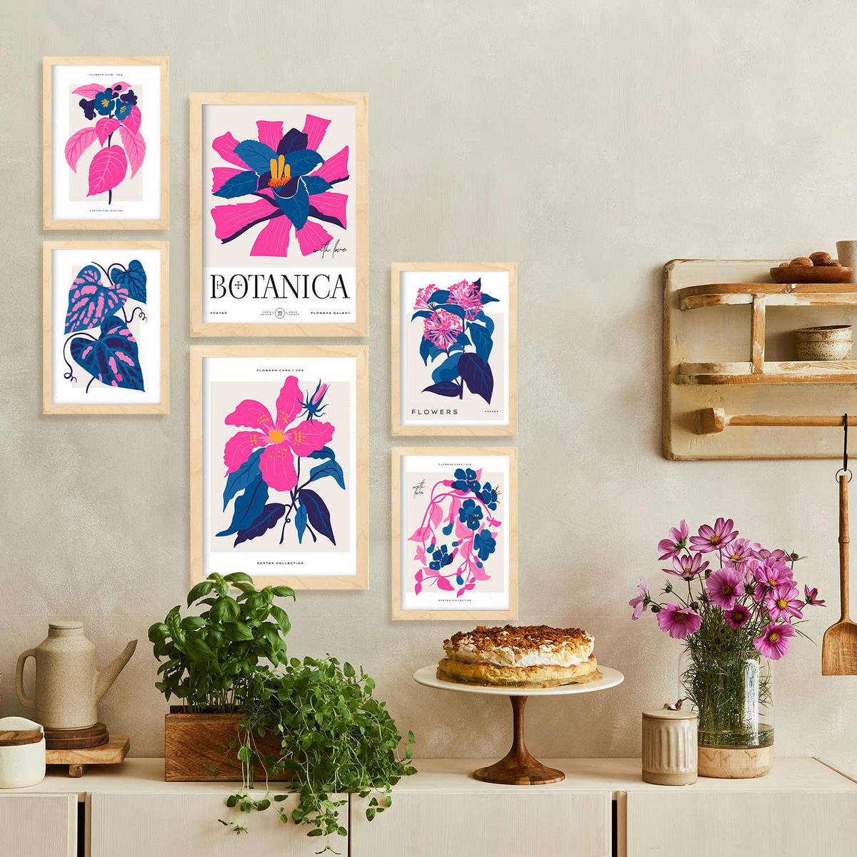 POSTER Set Mit 6 Blumen Rosa Explosionen A3 & A4 Rahmenlos - Klar, Papier (29/3cm) - Nacnic
