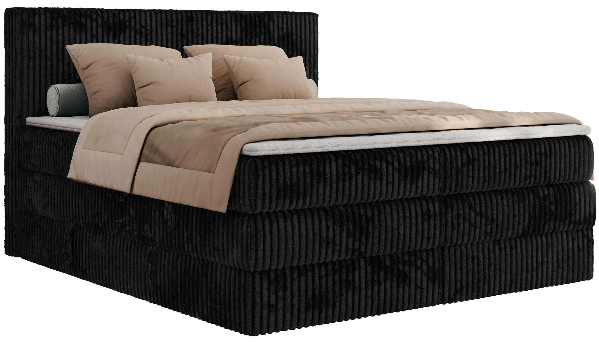 BOXSPRINGBETT TILIANO KING - 140/200 - Schwarz Cord - H3 - Schwarz, Holz/Textil (140/200cm) - MKS