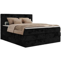 BOXSPRINGBETT TILIANO KING - 200/200 - Schwarz Cord - H4 - Schwarz, Holz/Textil (200/200cm) - MKS