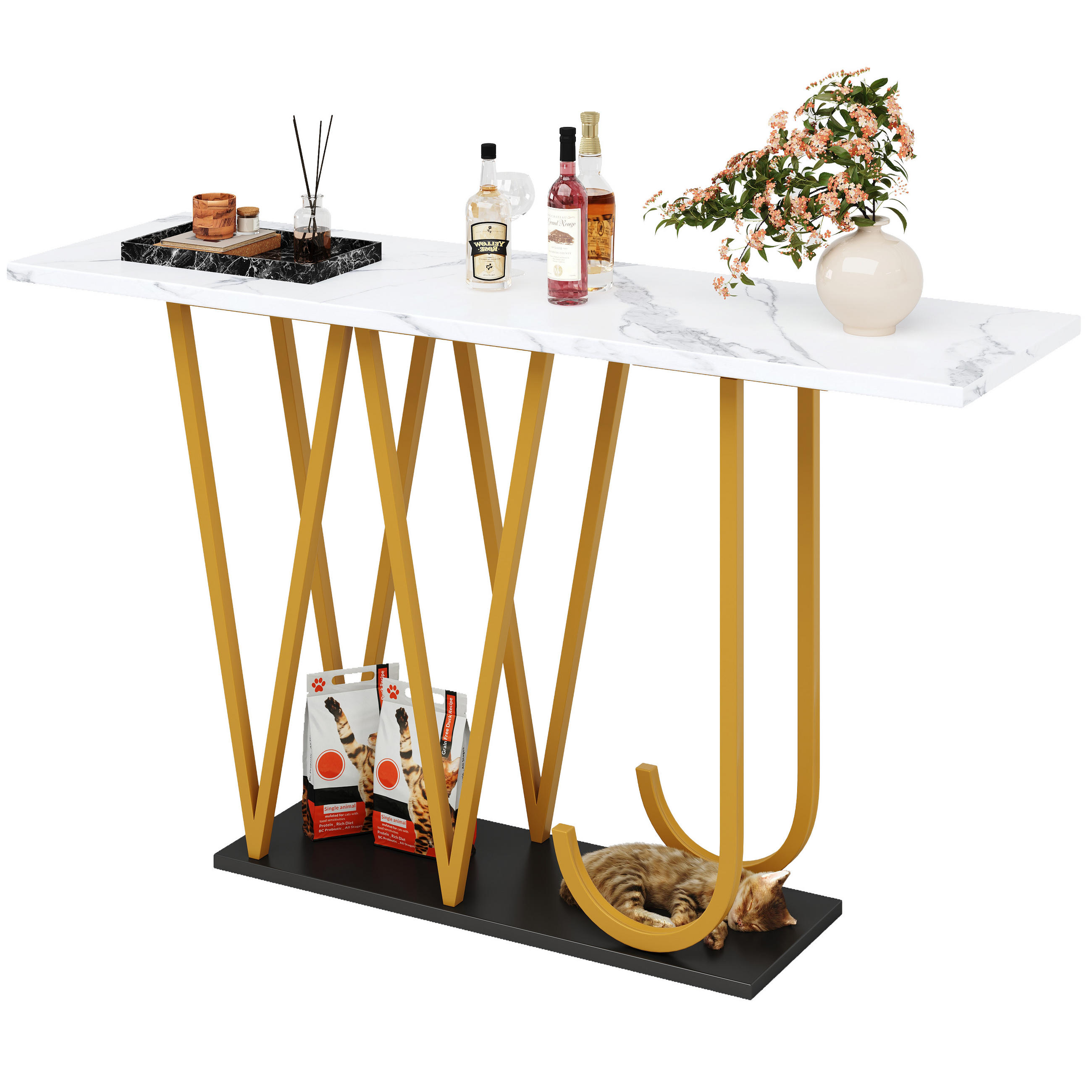 BEISTELLTISCH in Weiß mit Tischplatte in Marmoroptik für Küche und Esszimmer, B120/T29,5/H80 cm - Weiß, Holzwerkstoff/Metall (29.5/120/80cm) - STILVORA