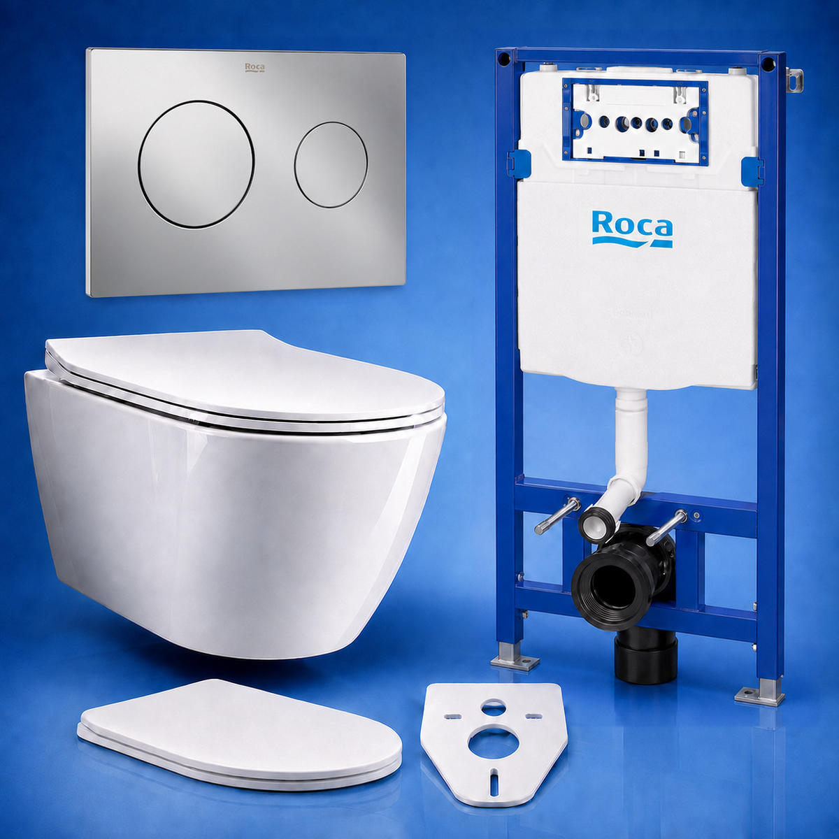 WC-SET ROLO Weiß, Slim-Sitz, Vorwandelement und Betätigungsplatte PL10 Chrom - Weiß, Keramik (47.5/112/48.5cm) - bad land