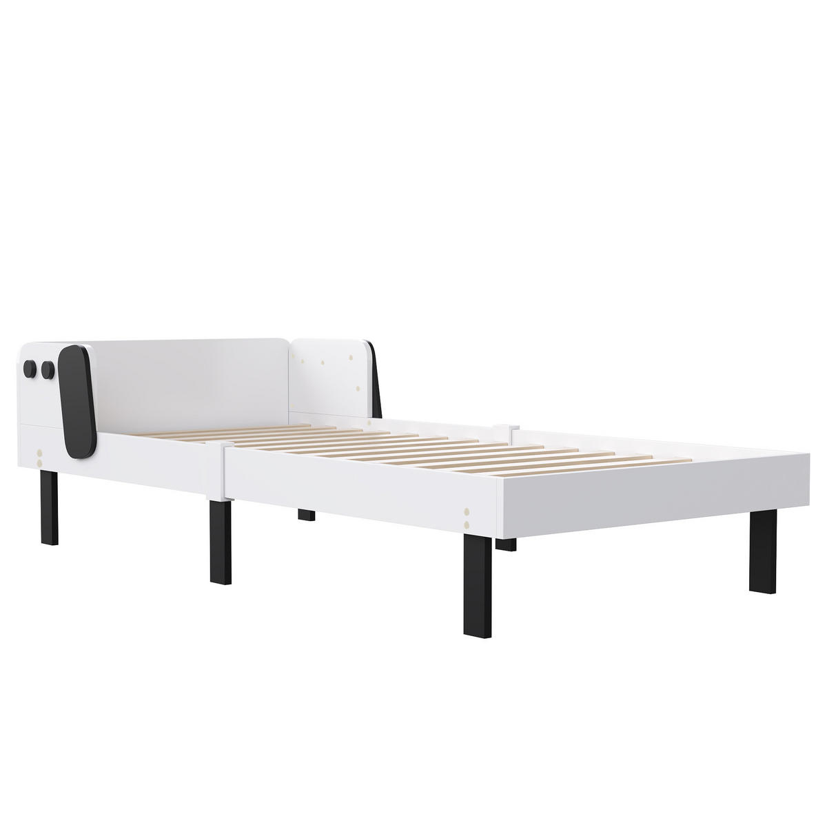 KINDERBETT 90×200 cm Hundemotiv – Weiß, Modernes Kinderbett mit Kopfteil & Seitenschutz - Weiß, Holz
