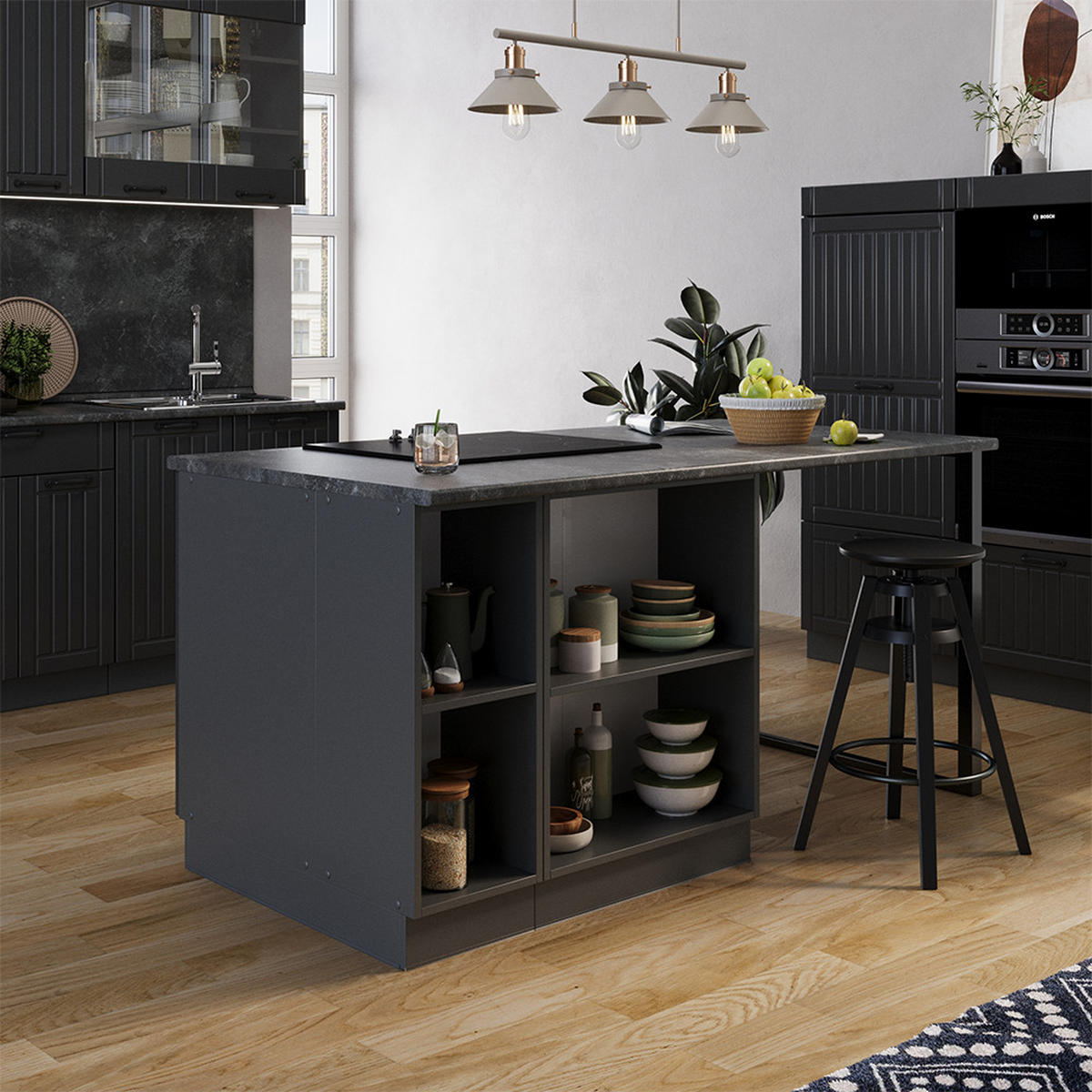KUCHYŇSKÝ OSTROV Fame-Line Tmavě šedá - tmavě šedá/antracitová, kompozitní dřevo (90/82/60cm) - Vicco