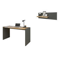SCHREIBTISCHKOMBINATION 2-teilig grau matt, Eiche Wotan 143 cm, Büromöbel Set mit Wandregal - Eiche Wotan/Schwarz, Holzwerkstoff/Kunststoff (143/62/180cm) - Furn.Design