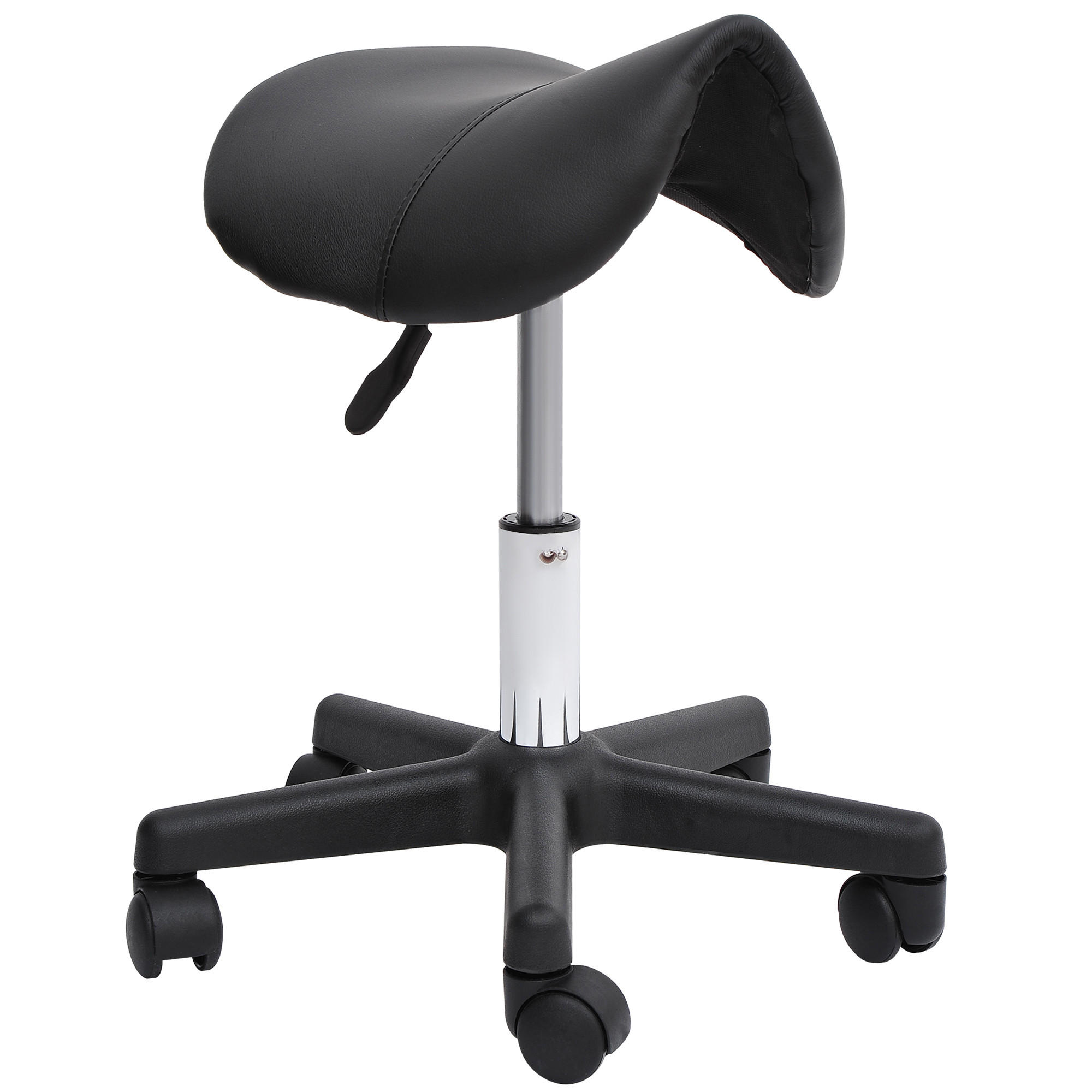 ROLLHOCKER, Höhenverstellbarer, Schwarz - Schwarz, Leder (38/55/35cm) - HOMCOM