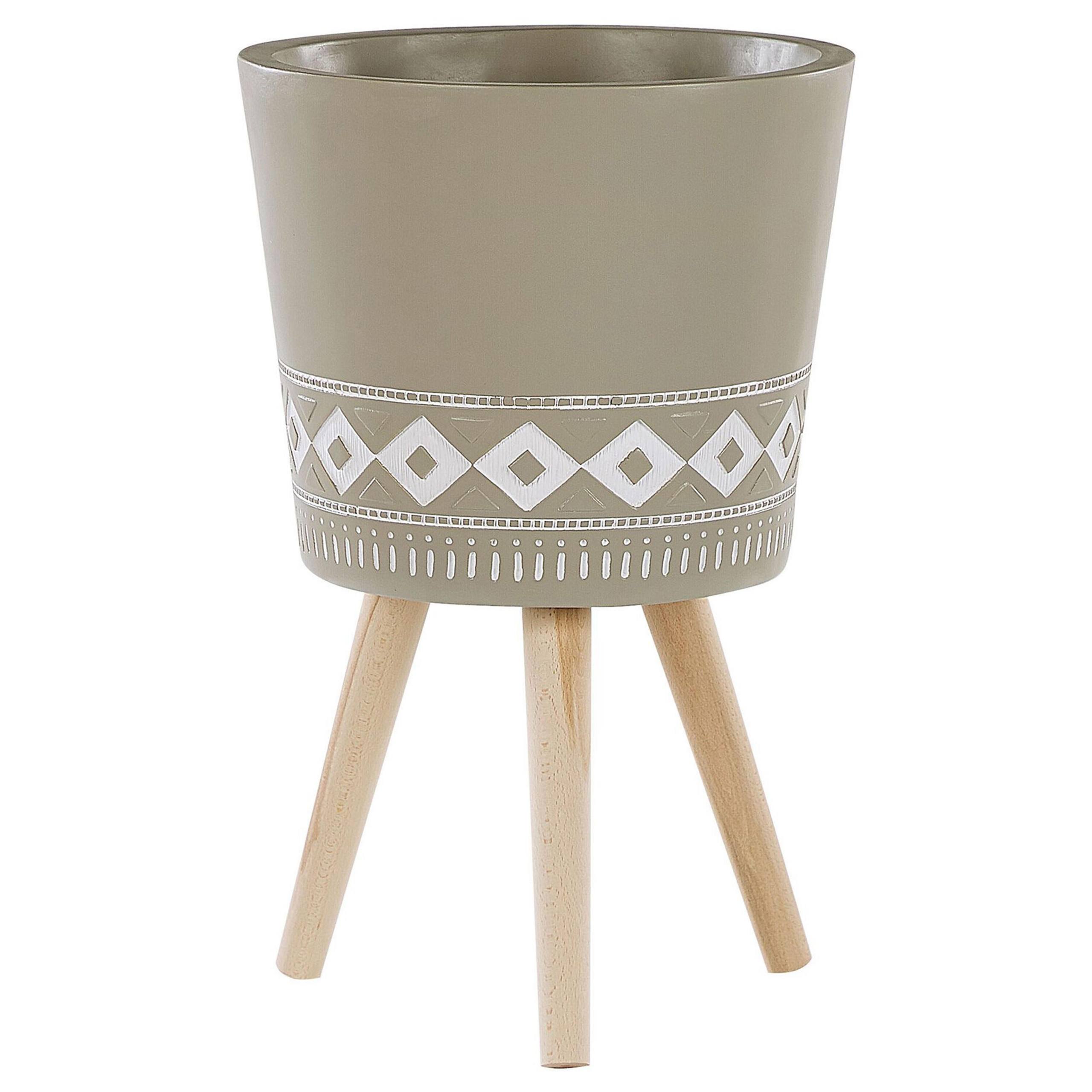 PFLANZENSTÄNDER taupe mit Holzbeinen 63 cm Arta - Hellbraun/Beige, Stein (63cm) - Beliani