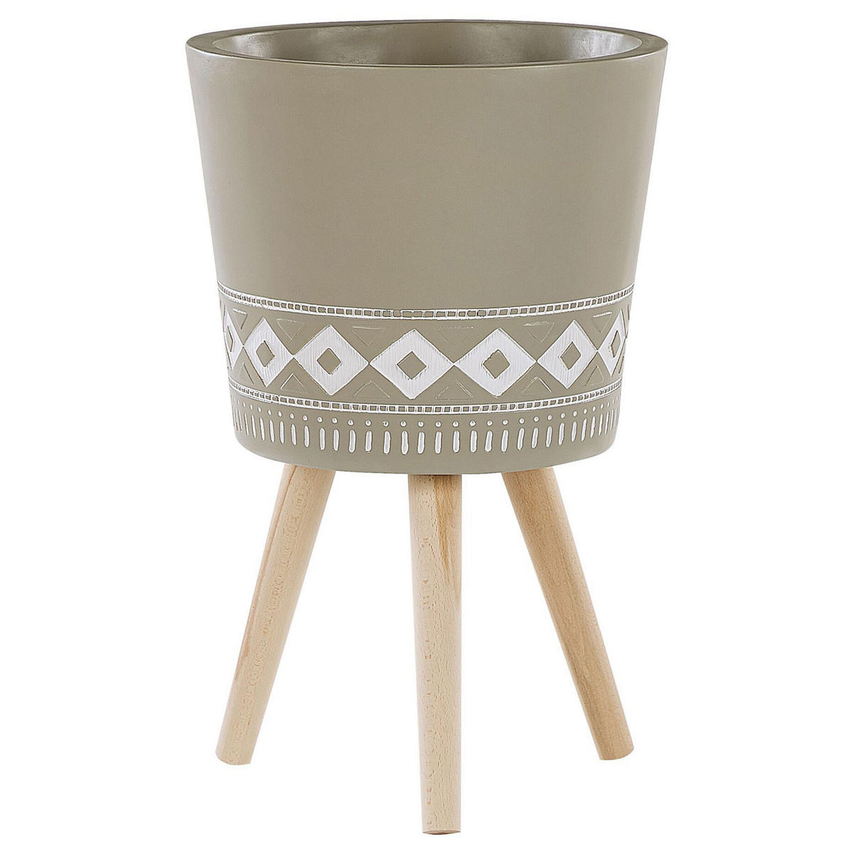 PFLANZENSTÄNDER taupe mit Holzbeinen 63 cm Arta - Hellbraun/Beige, Stein (63cm) - Beliani