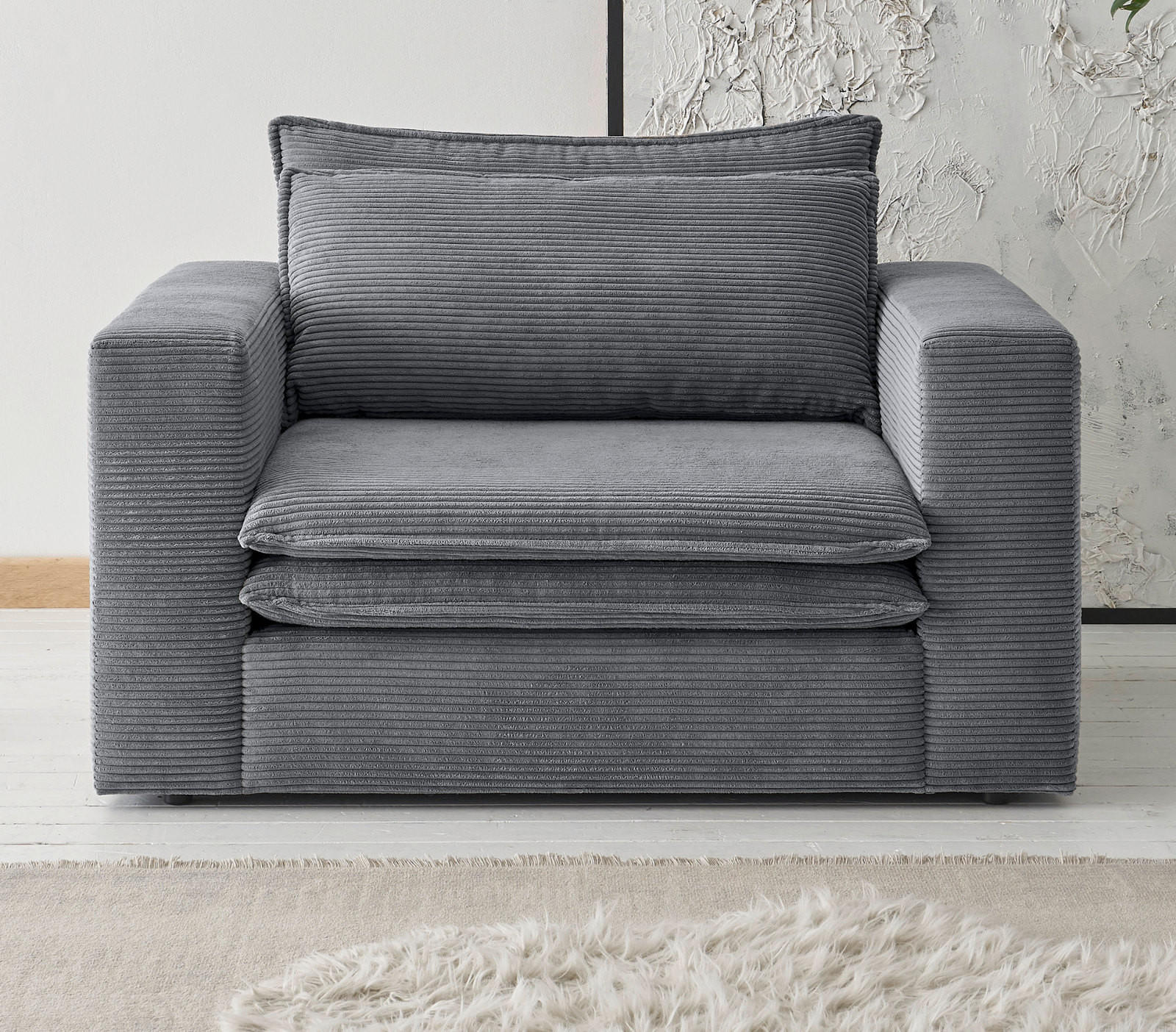 LOVESEAT grau Cord, Loungesessel 125 cm - Beige/Grau, Holz/Kunststoff (125/83/91cm) - Furn.Design