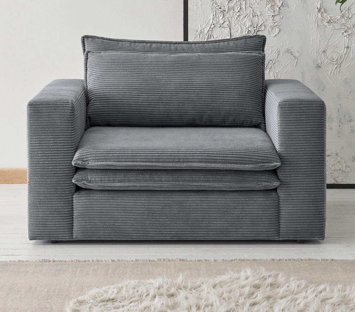 LOVESEAT grau Cord, Loungesessel 125 cm - Beige/Grau, Holz/Kunststoff (125/83/91cm) - Furn.Design