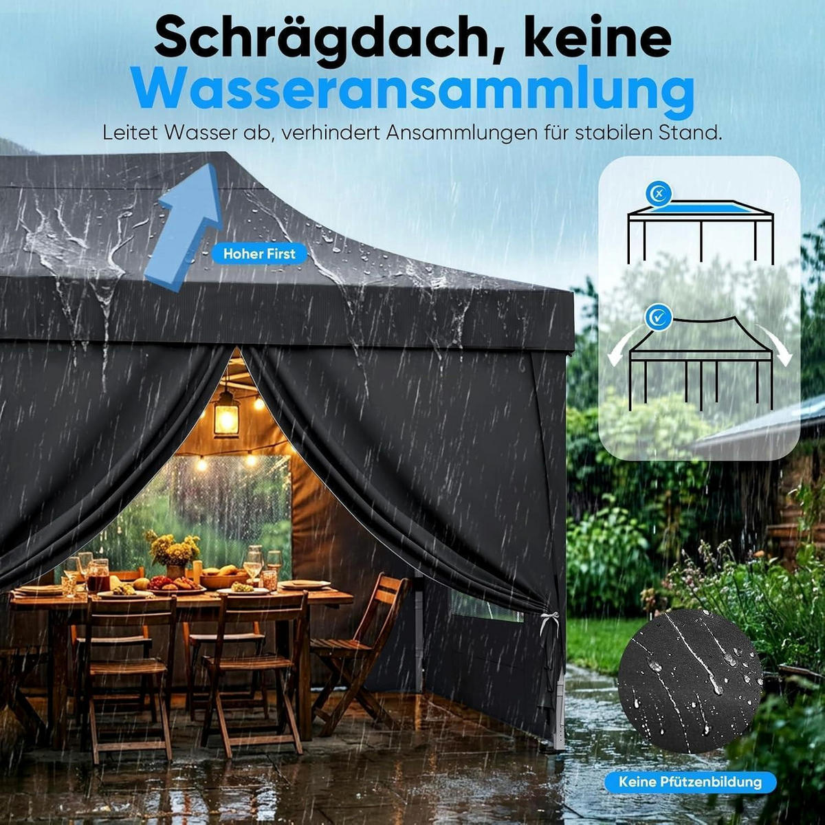 FALTPAVILLON 3x6m wasserdicht mit Seitenwänden UV-Schutz 50+ Stahlrahmen Schwarz - Schwarz, Textil (585/310/293cm)