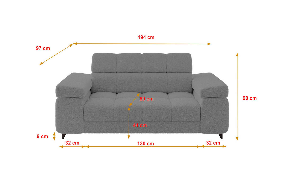 SOFA 2-Sitzer LORD-S1 194x97x90 cm Grau Bouclé - Grau, Holzwerkstoff/Textil (194/90/97cm) - ALTDECOR