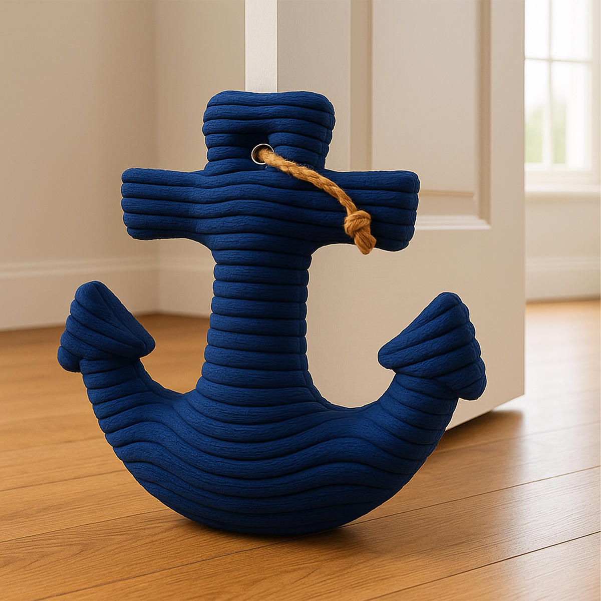 DÖRRSTOPP Mörkblå ankare - Mörkblå, Textil/Naturmaterial (42/28cm) - Relaxdays