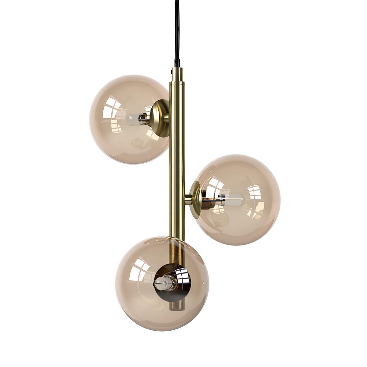 PENDELLEUCHTE - Metall / Glas - 3-flammig - Goldfarben/Bernsteinfarben, Glas/Metall (23/25/150cm) - home24