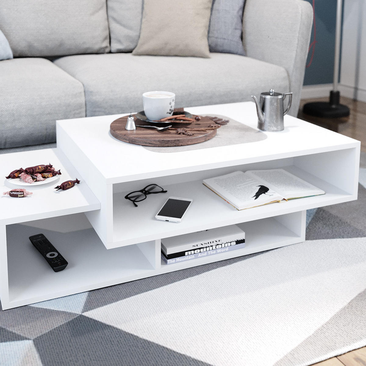 COUCHTISCH Bari Weiß 105 x 60 cm - Weiß, Holzwerkstoff (60/105/32cm) - Vicco