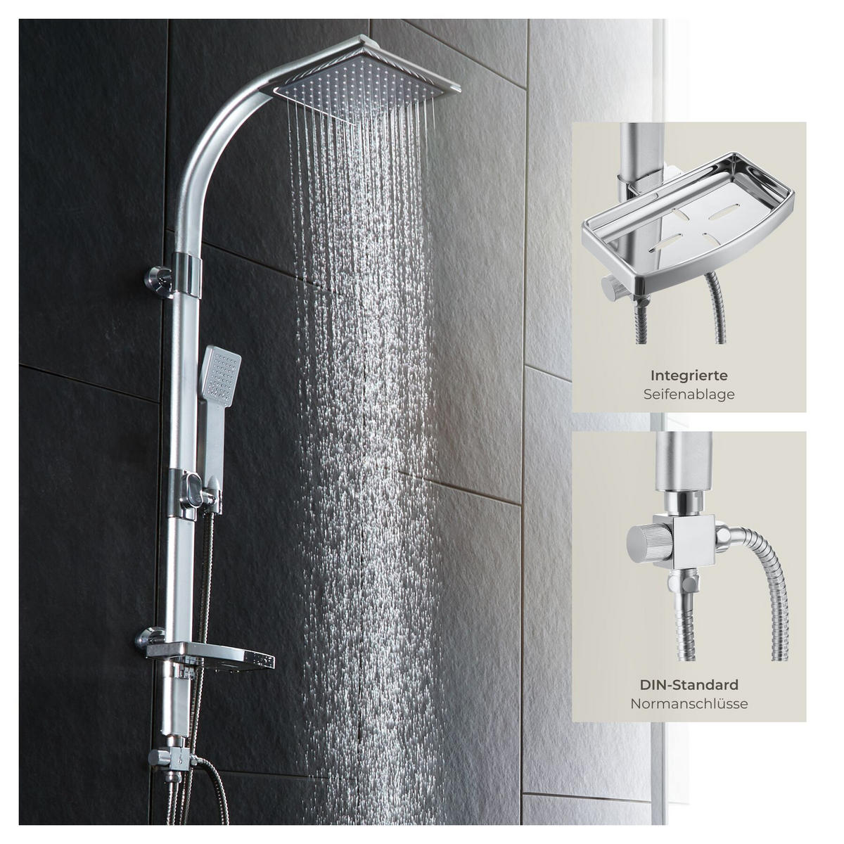 REGENDUSCHSYSTEM , Antikalktechnik, grau - Grau, Metall (20/110/49cm) - tectake