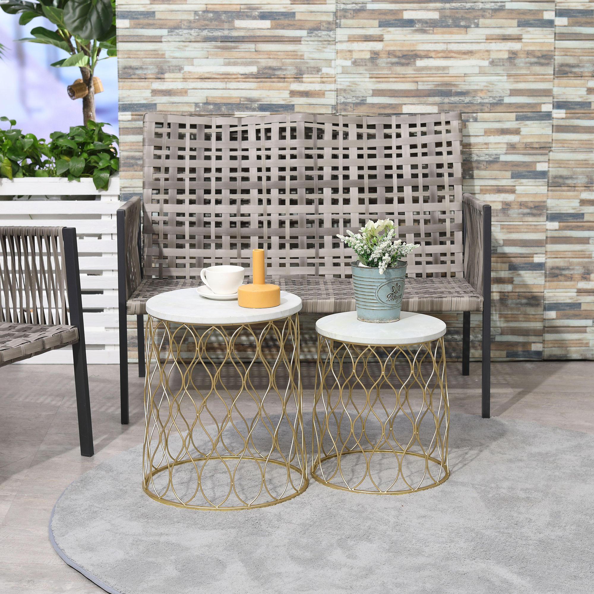COUCHTISCH rund, Gartentisch, Gold, Steel - Goldfarben, Metall (41/41/46cm) - Outsunny