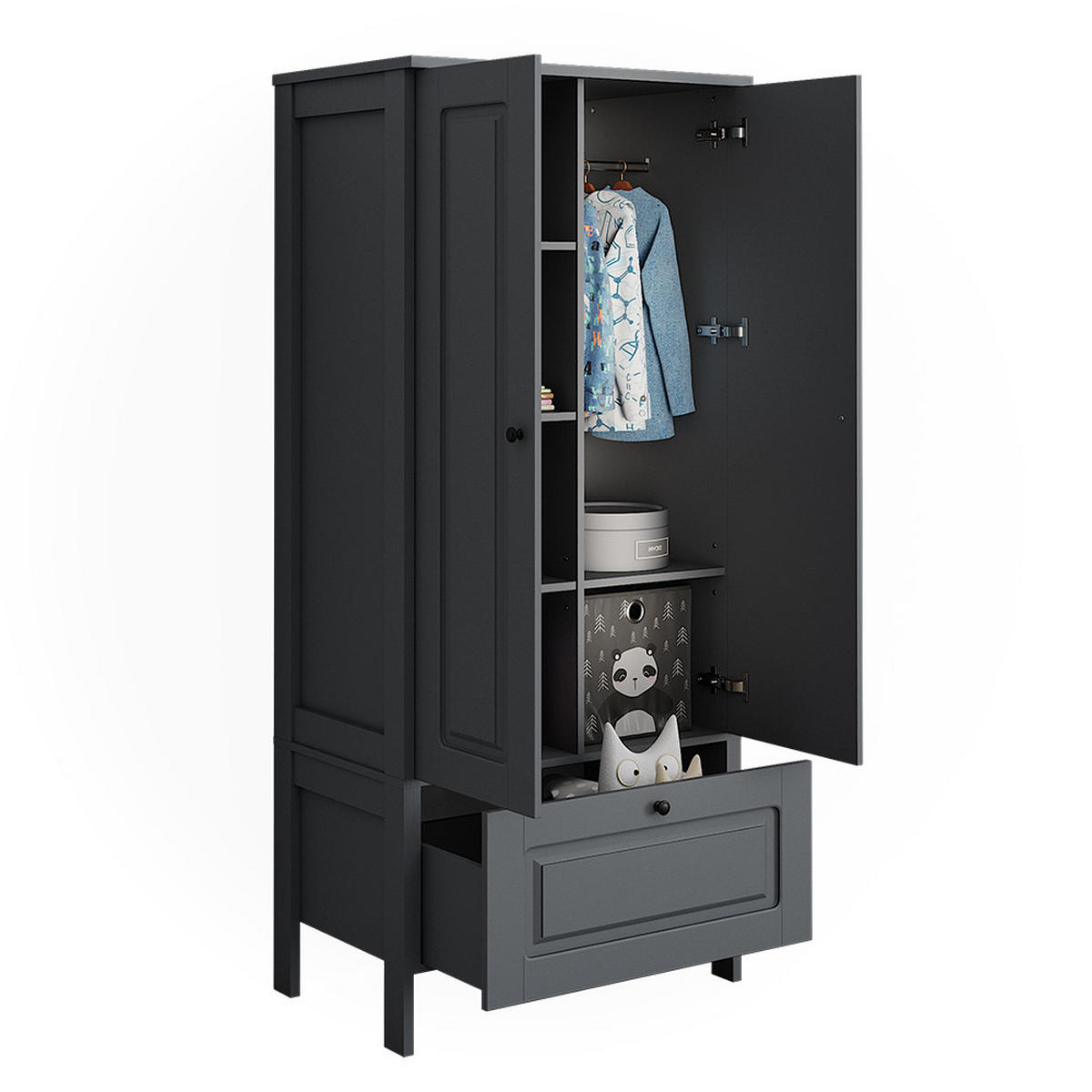 KINDERKLEIDERSCHRANK Ajaton Grau 83.3 x 187 cm - Grau, Holzwerkstoff (83.3/187/53.4cm) - VitaliSpa