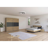SCHLAFZIMMER Borba in Eiche und Grau 4 teilig – mit Bettanlage 160x200cm, zwei Nachttisch und Schwebetürenschrank 218cm Breite - Braun, Holzwerkstoff (80/200/120cm)