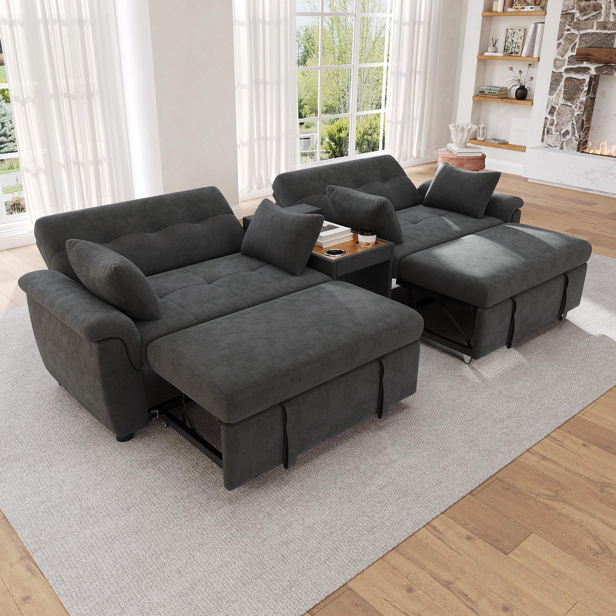 SEDACÍ SOUPRAVA, rozkládací, šenil, šedá, 284 cm - tmavě šedá, textil (284/89/138cm) - FLIEKS