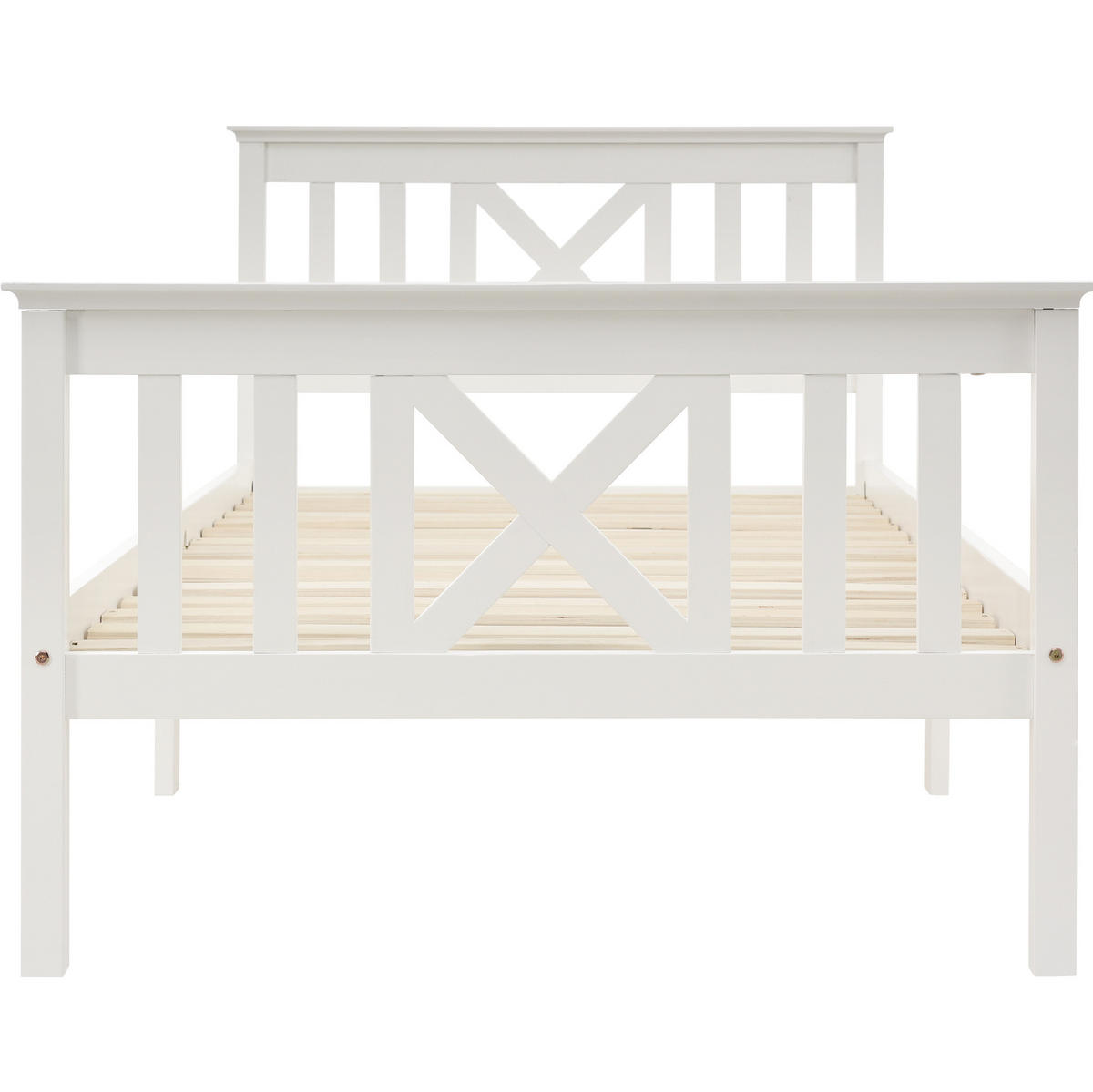JEDNOLŮŽKO 90/200 cm bílé z masivního dřeva s X čelem a roštem - bílá, dřevo (90/200cm) - OKWISH