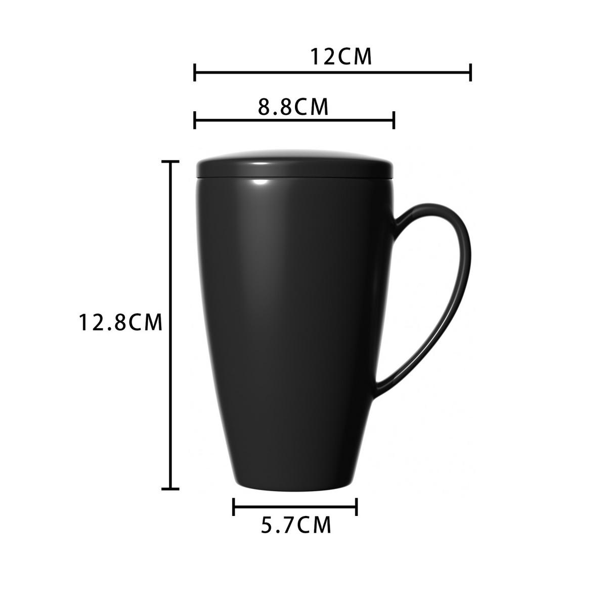 KAFFEETASSE mit Deckel und Teeaufgießer 350 ml - Schwarz, Keramik (0.35L) - Intirilife