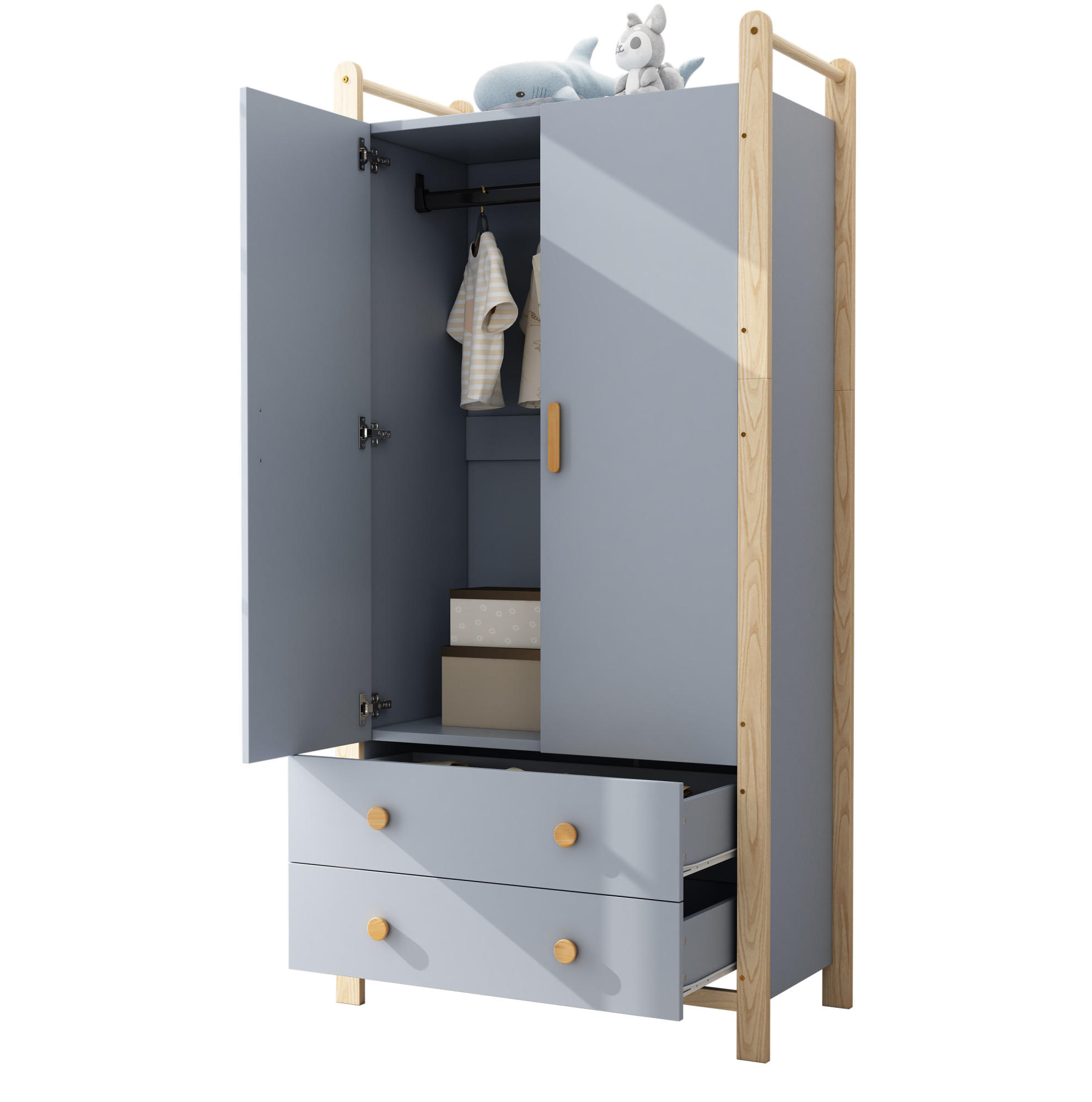 Okmyhome Kleiderschrank Blau 45x180x90 cm