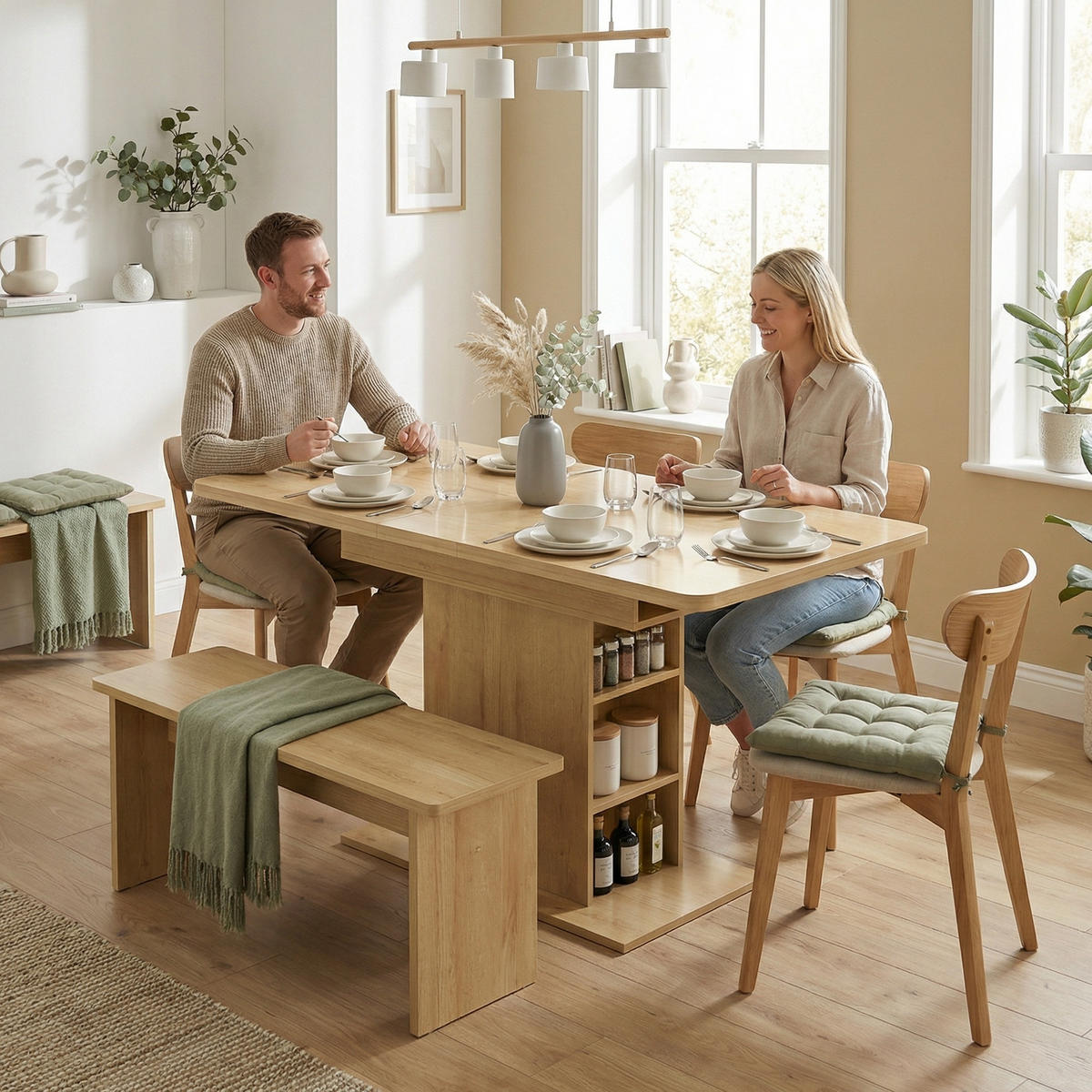 AUSZIEHTISCH Naturholzfarben Säulenfuß mit Ablagefächern 130/70/75 cm - Naturfarben, Holz (70/130/75cm) - PANGIVO