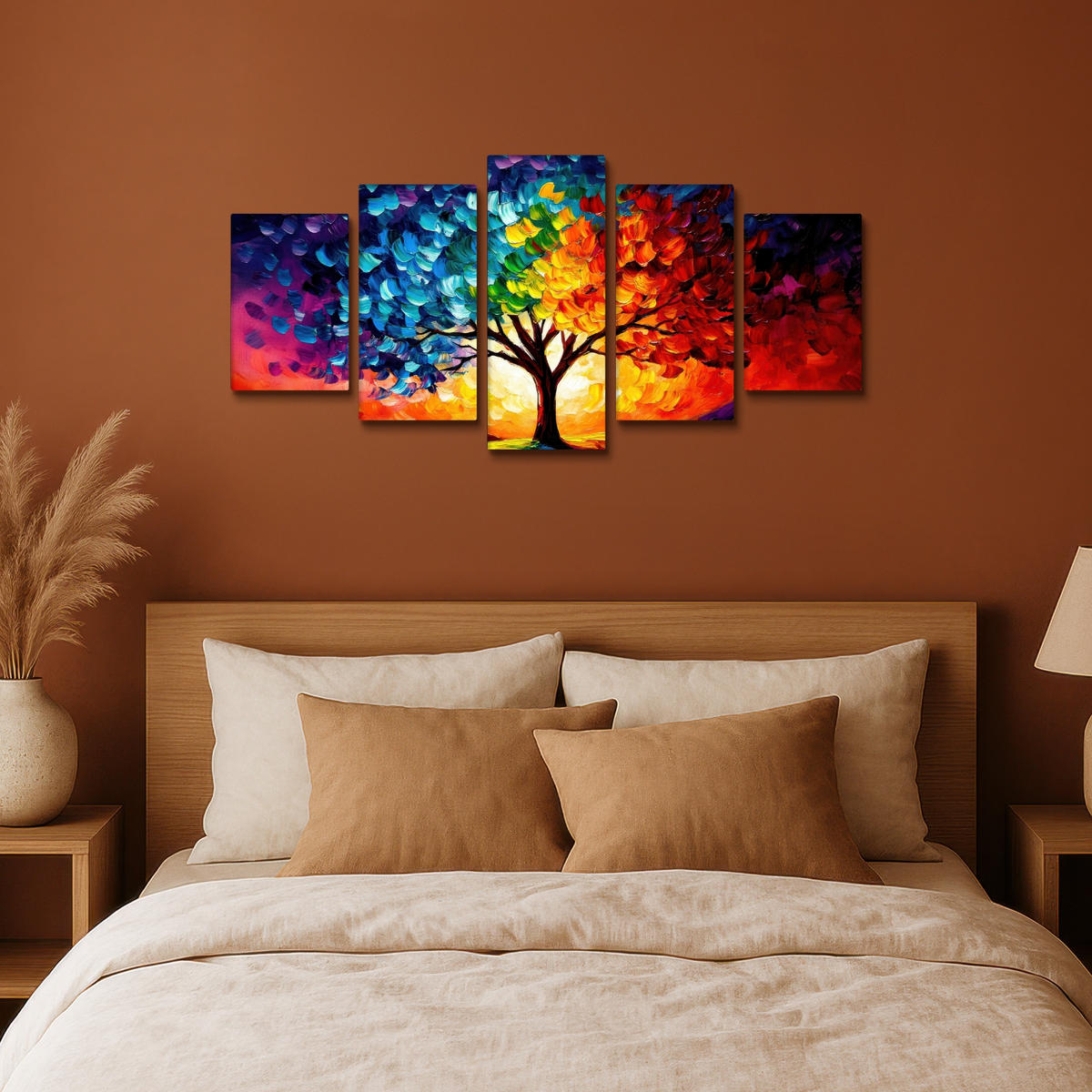 LEINWANDBILD 5er Set Baum - Farbenfroh - Malerei-Look - Abstrakt 100x50 cm - Multicolor, Textil (100/50cm) - MuchoWow