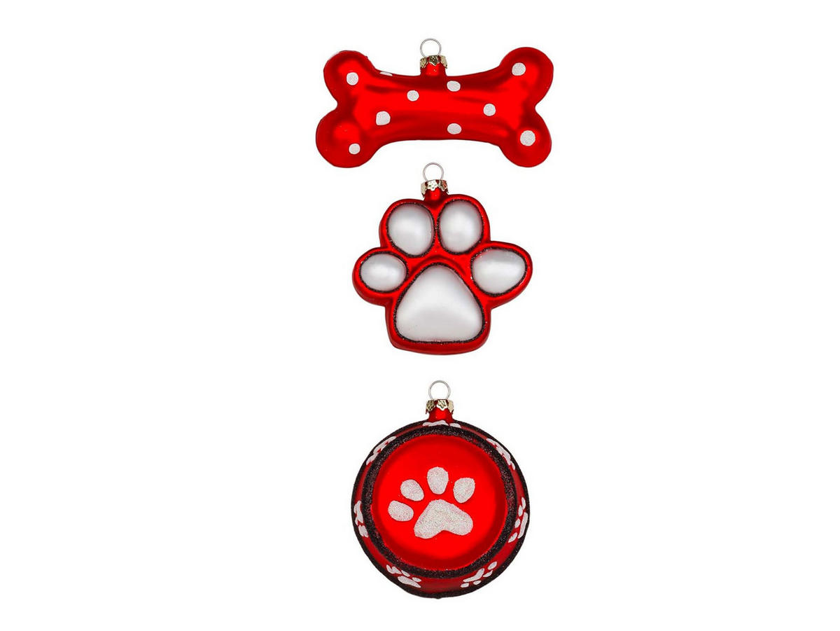 WEIHNACHTSBAUM geschmückt künstlich Ornamenten HUND TREE 60 cm mit LED-Beleuchtung in pot - Rot/Weiß, Kunststoff (40/60cm) - LAALU