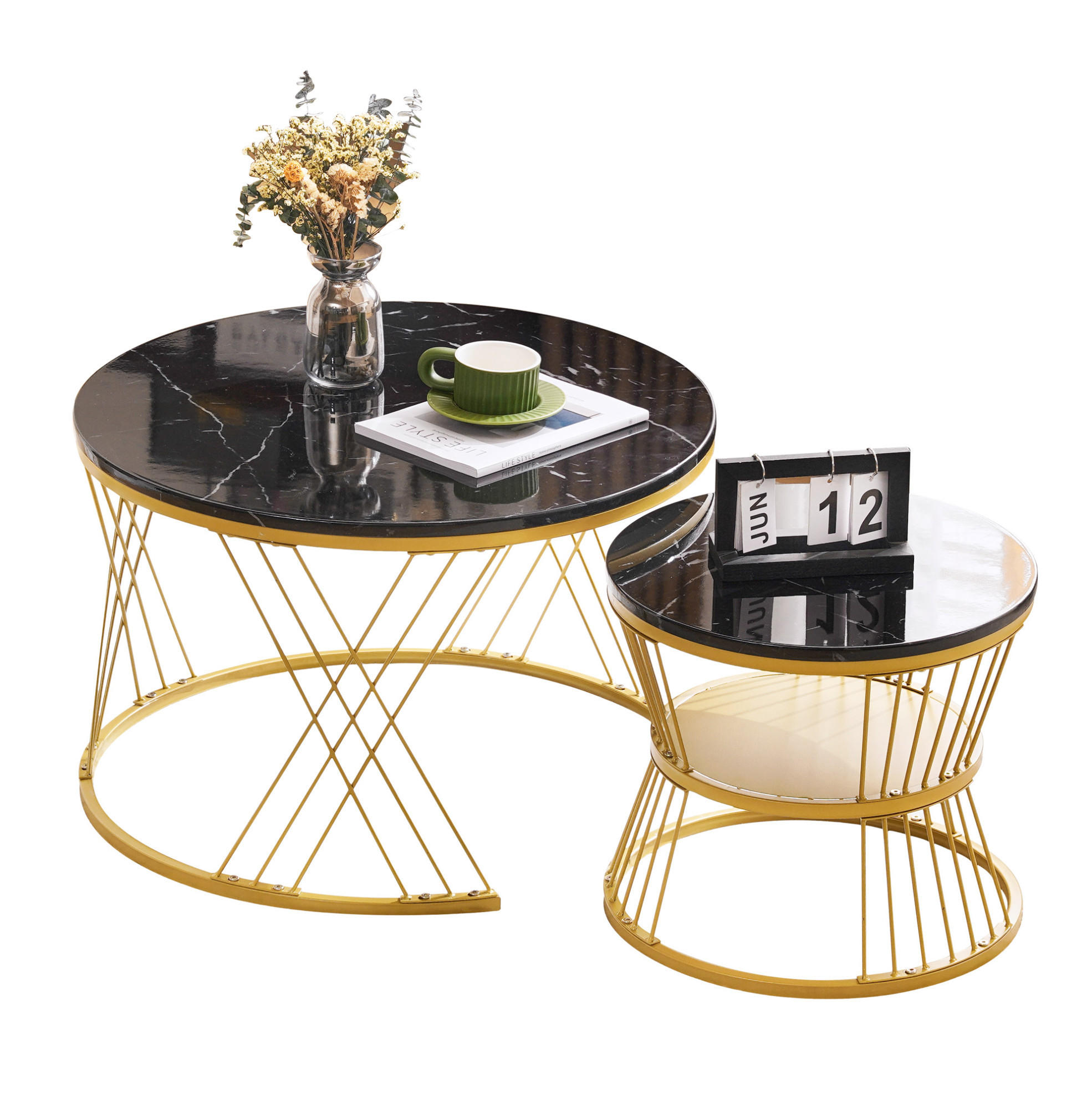 COUCHTISCH 70/45 cm schwarz aus MDF mit Marmormuster - Schwarz, Holzwerkstoff (70/70/45cm) - OKMYHOME