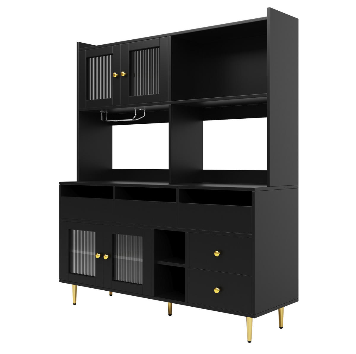 SIDEBOARD 145/39/171 cm schwarz aus MDF mit Glastüren und Weinregal - Schwarz, Holzwerkstoff (39/171/145cm) - OKWISH