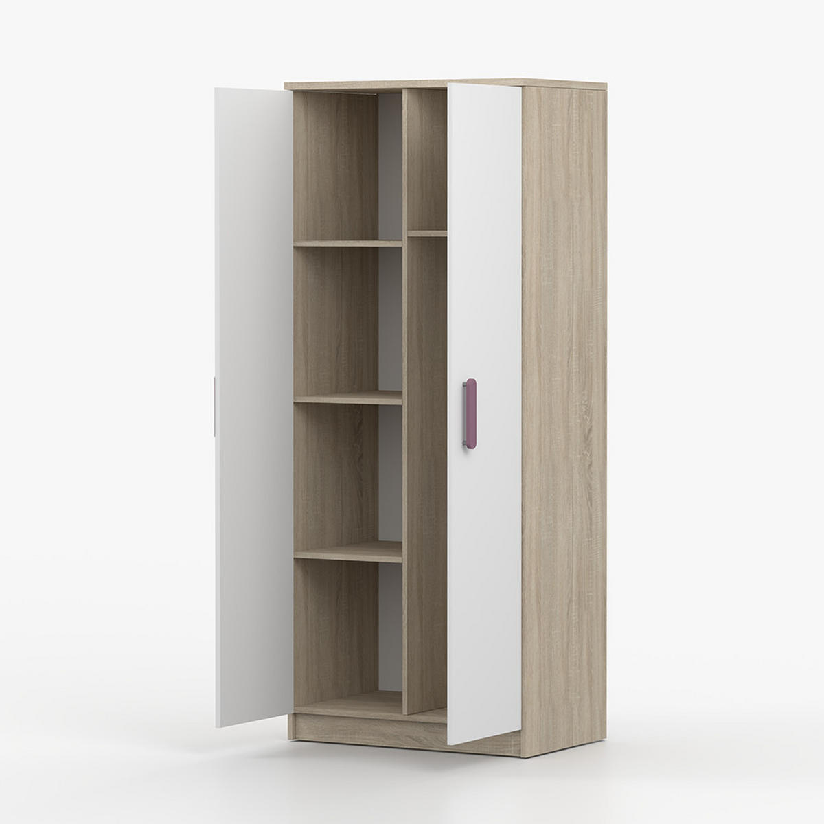 DREHTÜRENSCHRANK 80/192/50 cm 2-türig Jonas III 06 Sonoma Eiche/Weiß + erikafarbene Griffe - Zwetschgefarben/Weiß, Holz/Holzwerkstoff (80/192/50cm) - imoebel24