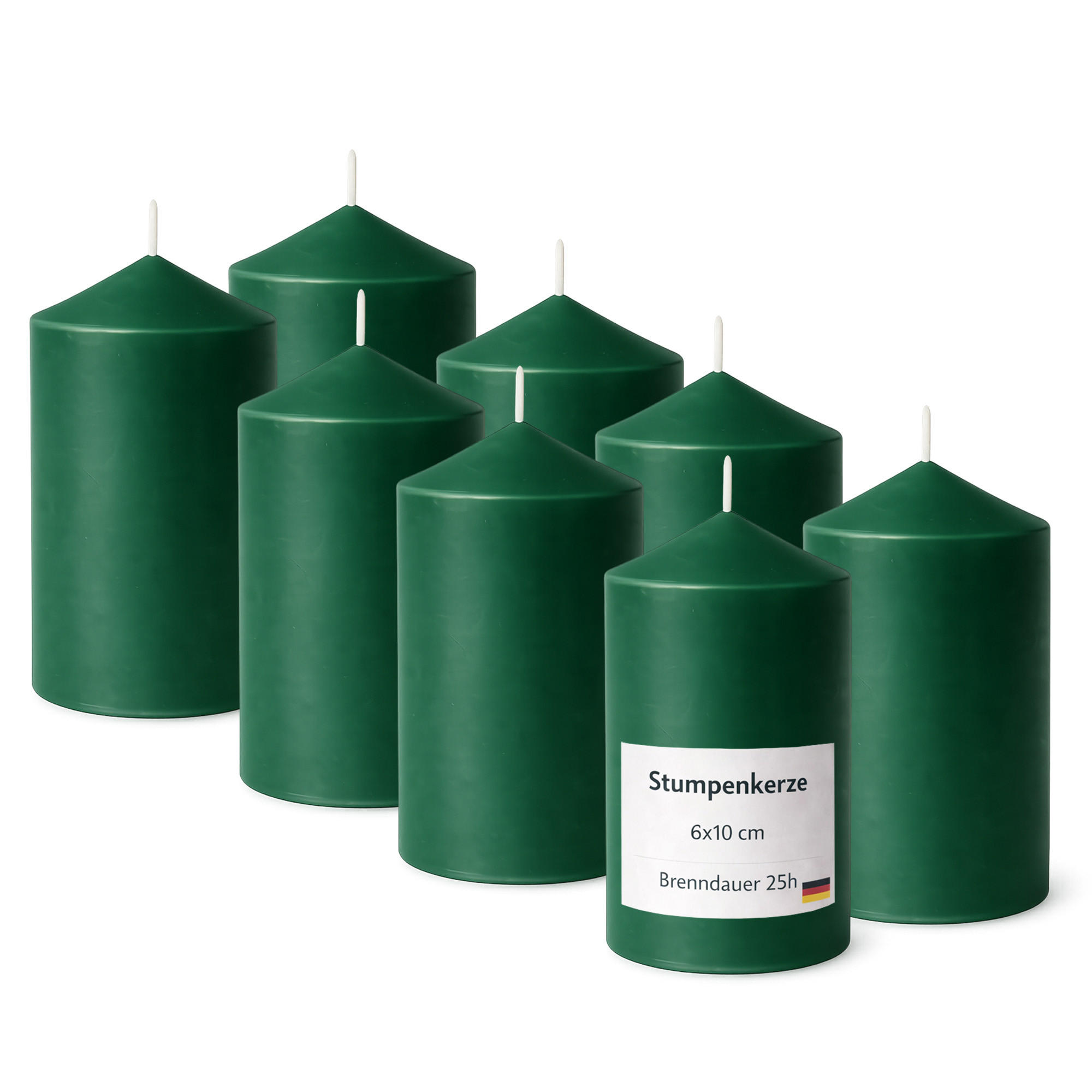 STUMPENKERZEN (8er Pack) Ø6cm x 10cm - Dunkelgrün - Dunkelgrün, Naturmaterialien (10cm) - HS Candle