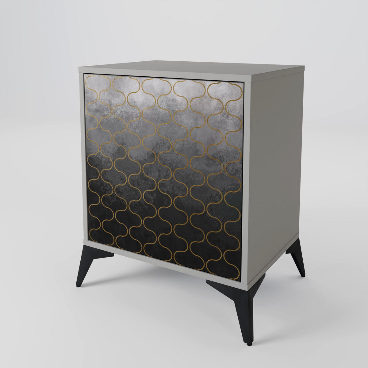 SIDEBOARD TESSELATED GRAYISH, Grau, 57,5x42x72,5 cm, Schwarze Metallfüße - Multicolor/Schwarz, Holzwerkstoff/Metall (57.5/72.5/42cm) - SpaceRebels