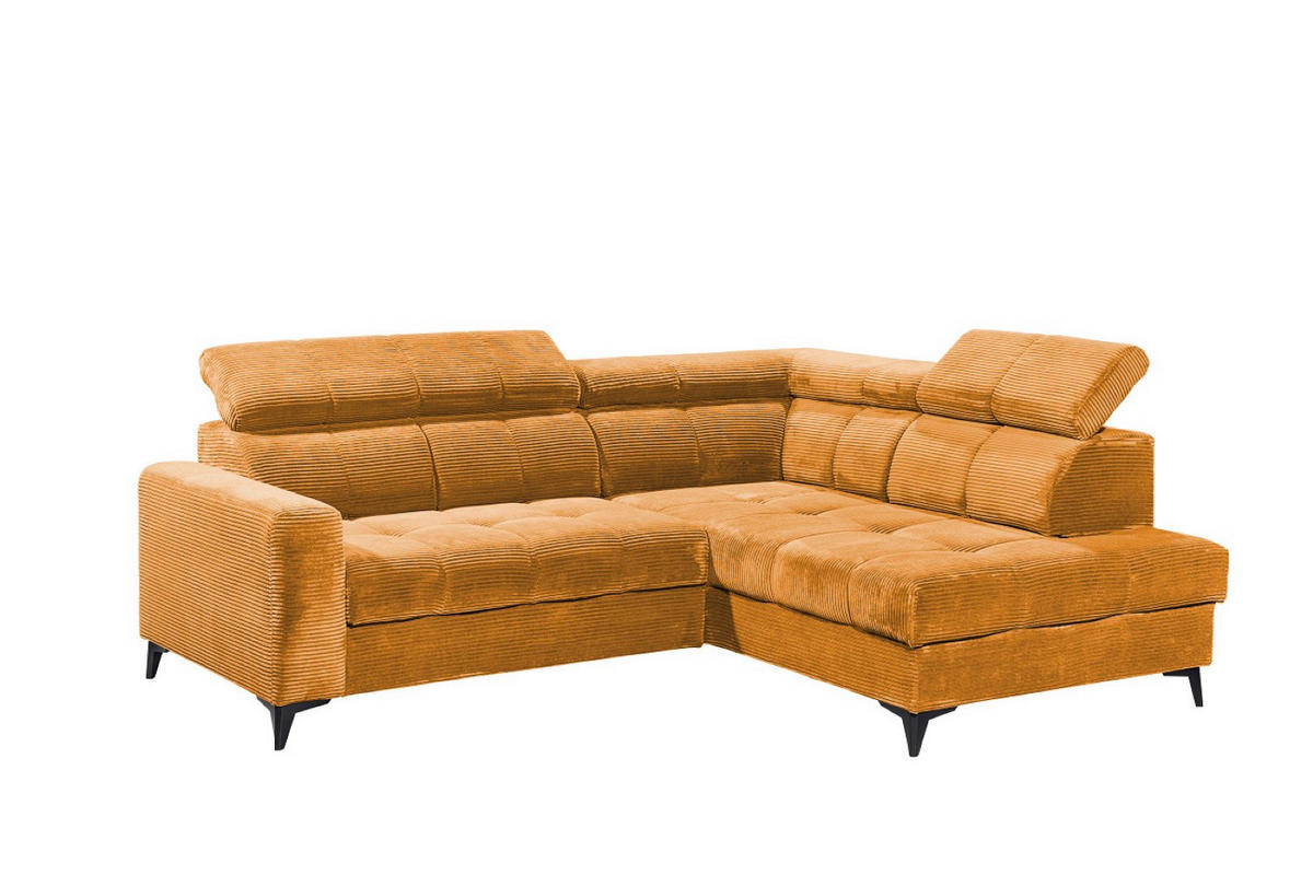 ECKSOFA mit elektronische Sitztiefenverstellung, USB-Anschluss und stilvollem Breitcord-Bezug - Gelb, Textil (200/243cm) - ed exciting design